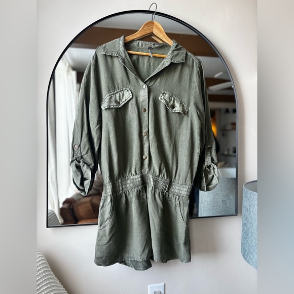 YOUNG FABULOUS AND BROKE | olive linen blend romper | size medium - Picture 4 of 7